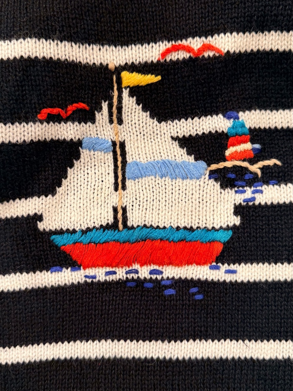 Sag Harbor Sport Woman Nautical Sailboat Sweater Coastal Grandma Striped Knit 2X - Picture 2 of 8